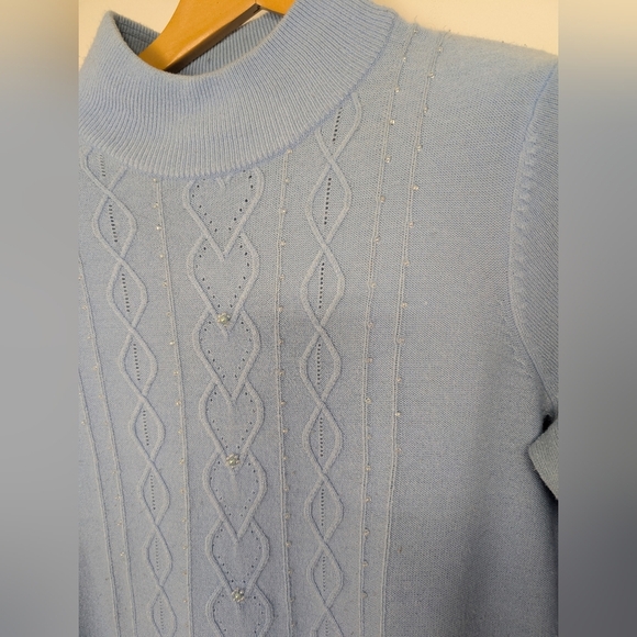 BABY BLUE CABLE KNIT SWEATER WITH BEADS SIZE SMALL - Picture 2 of 6